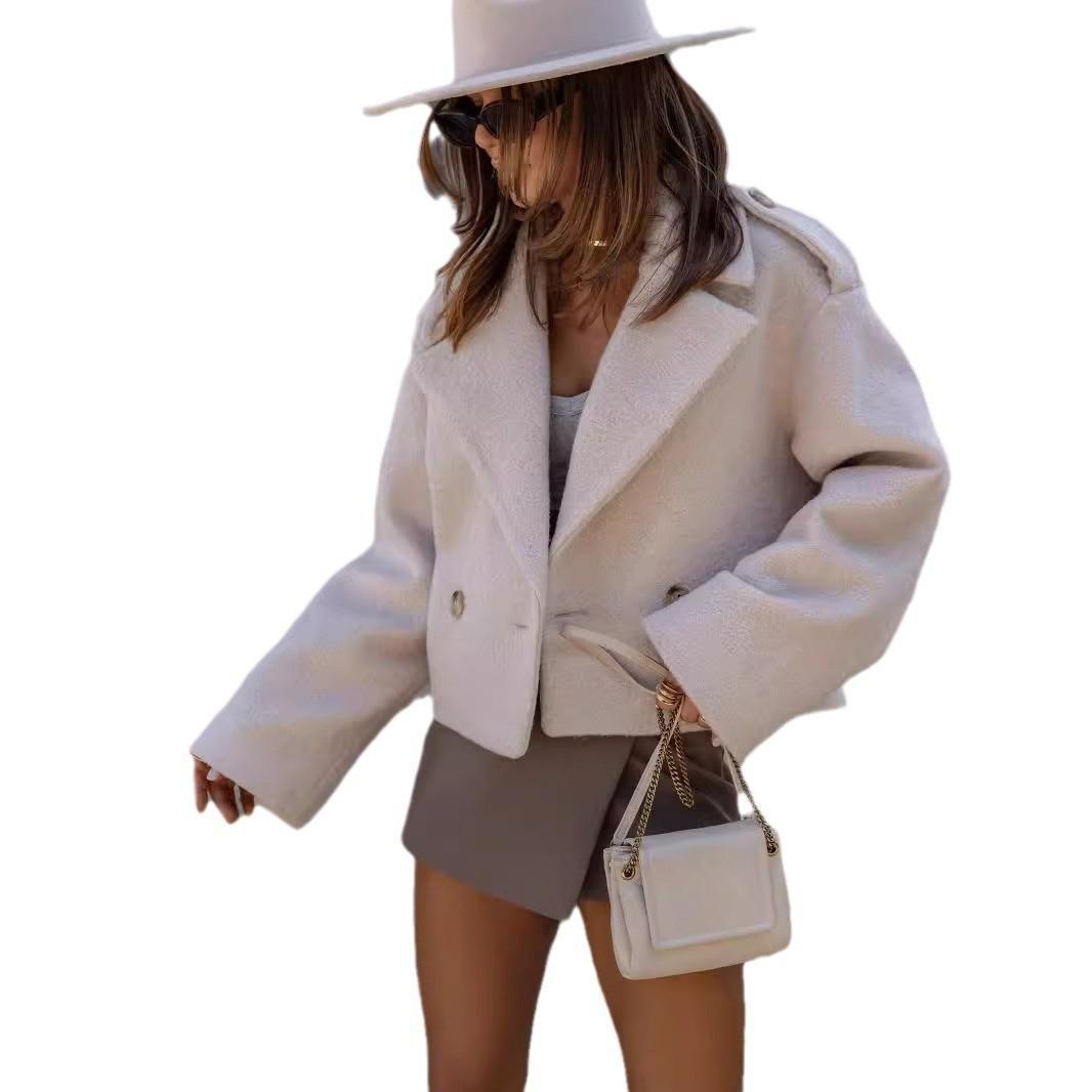 

Осенне-зимняя женская мода больших размеров с воротником из однотонного твидового пиджака XXL абрикосовый