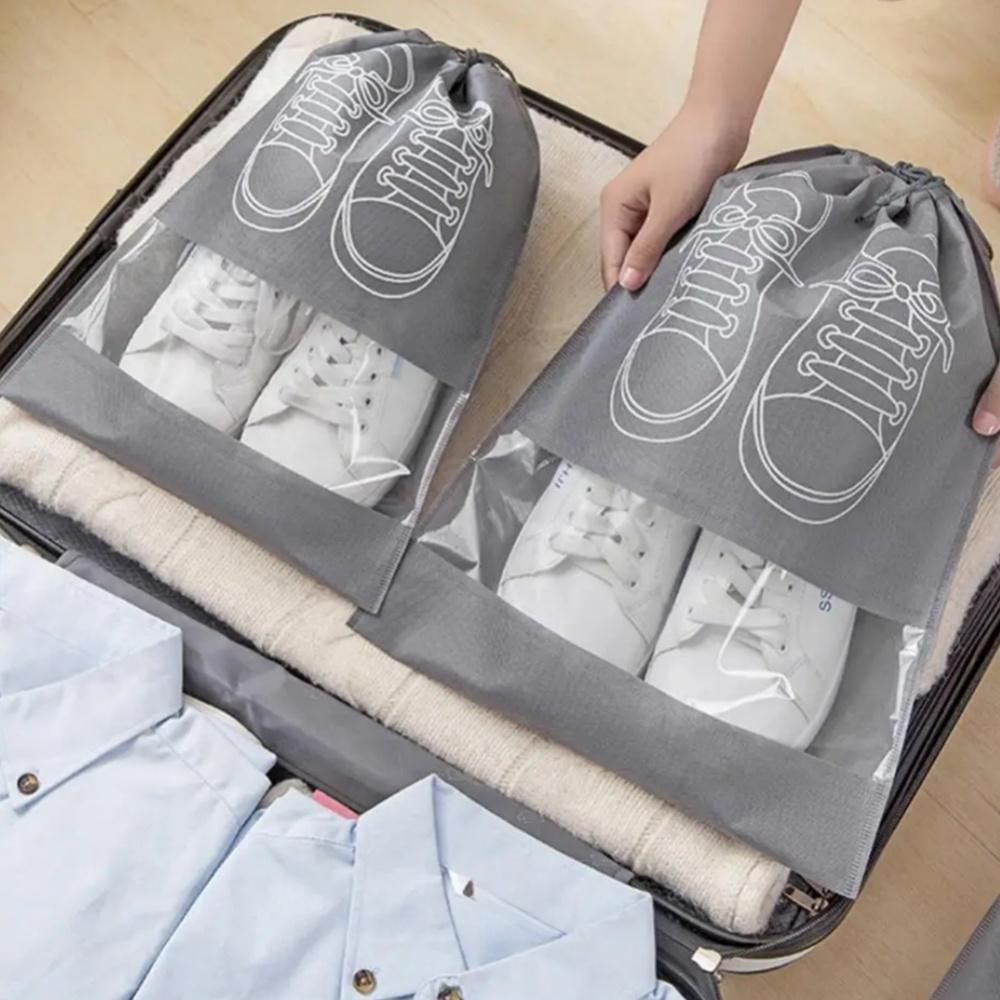 5pcs/set Shoe Storage Bag With Thickened Non-woven Fabric Strap Mouth Large Capacity Travel Waterproof Shoe Bag Moistureproof