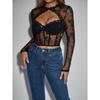 Sexy Lace Hollow Out Long Sleeve Fitted Top With Flower Pattern A1299