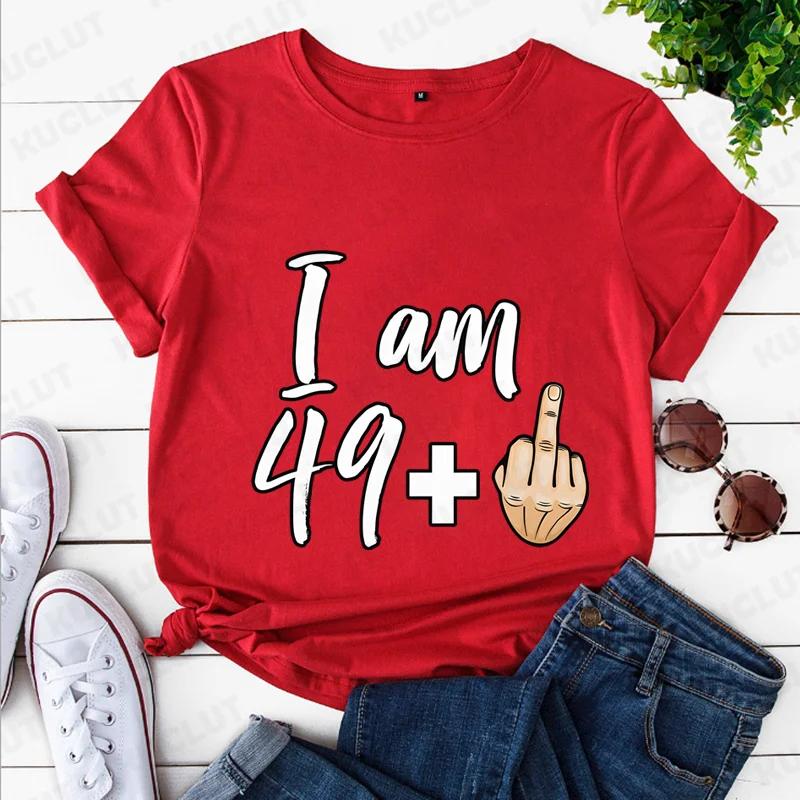 I Am 39/49 Plus Middle Finger Print Women T-shirts Short Sleeve Female Tshirts Middle Finger Graphic Grey Tee T Shirt Y2k Tops