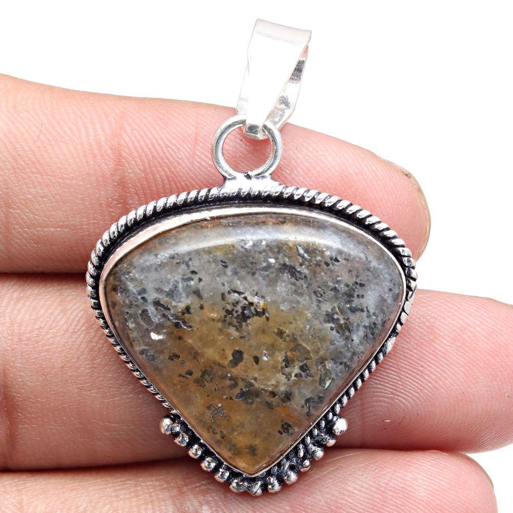 Pendant Black Rutile Gemstone Gift For Her Silver Jewelry 1.75"