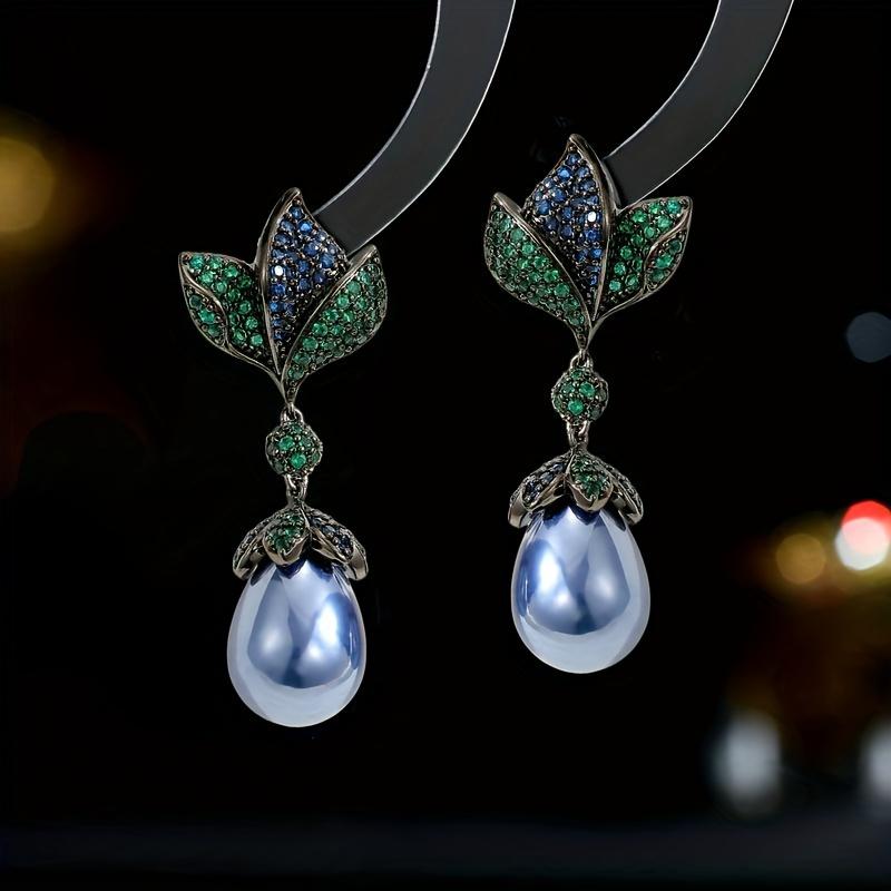 1Pair Fashion Vintage Style Flower Faux Pearl Decor Earrings, Banquet Party Ear Jewelry, Gift For Friend