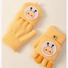 Embroidery little bee half finger knitted dew finger cartoon cute winter primary school students thickened warm children's flip gloves