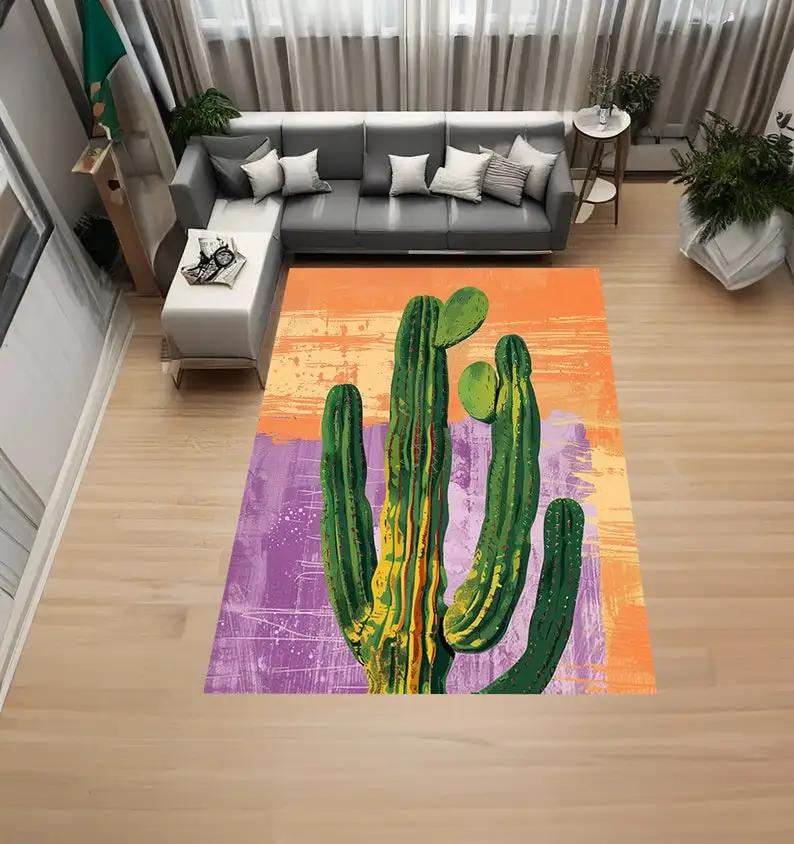 

Cactus, Western, Desert, Desert Plant, Green,Orange, Nature, Light Purple , Home Decor Rug, Modern , Popular Rug 80x120cm
