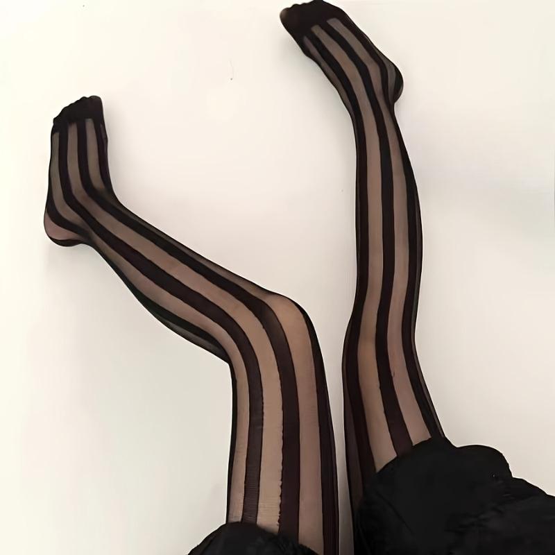 Collant da Donna Vintage Sexy Trasparenti a Righe Verticali Larghe Calzetteria Classica Retrò
