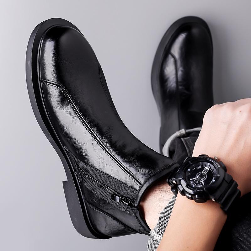 Fashion British Leather High Top Business Men's Dress Shoes Fashion Autumn Winter Leather Boots Men Designer Platform Chelsea Boots Male
