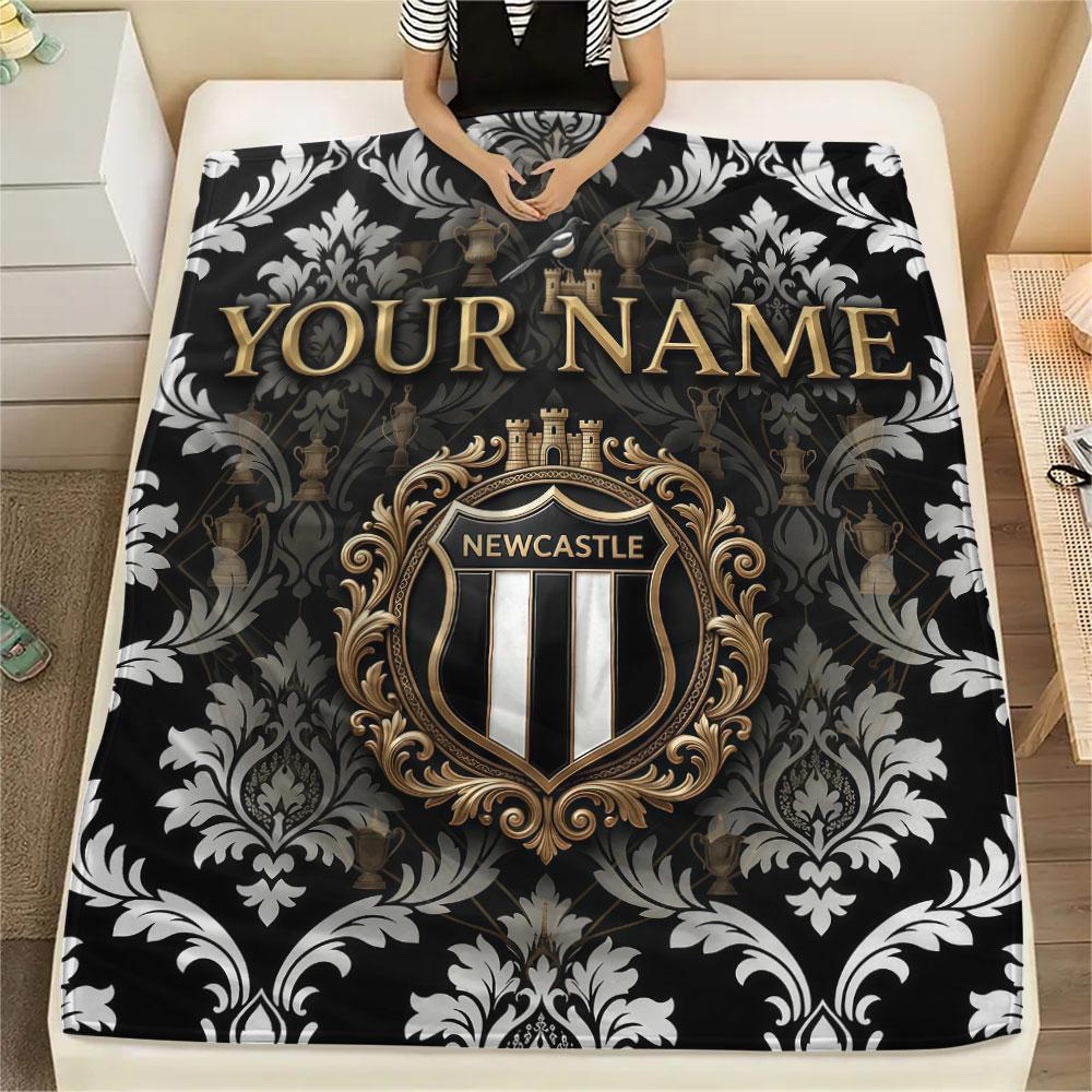 Custom Name,Newcastle United FC Printed Flannel Blanket, Soft Throw for Bedroom Sofa, Washable, Christmas Present, Great Gift.