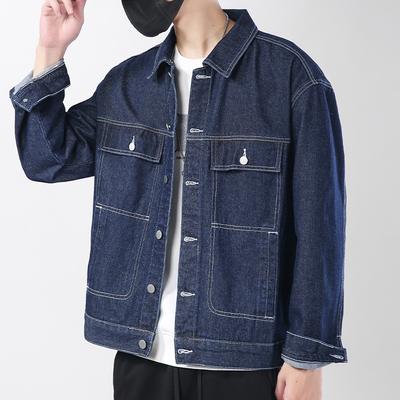 Retro Dark Blue Denim Jacket Men's Loose Korean Version of Spring and Autumn Jacket Denim Jacket Versatile Autumn Top