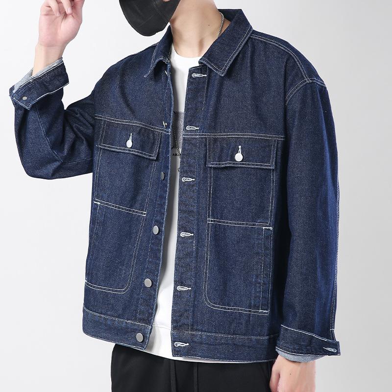 Retro Dark Blue Denim Jacket Men's Loose Korean Version of Spring and Autumn Jacket Denim Jacket Versatile Autumn Top