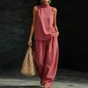 Women's Sleeveless Summer Two-piece: Loose Top & Wide-leg Pants Set 2026