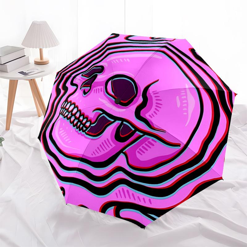 1pc Skull Waves Fashionable Automatic Opening/Closing Folding Umbrella with 8 Bones, Windproof Portable, Daily Use087