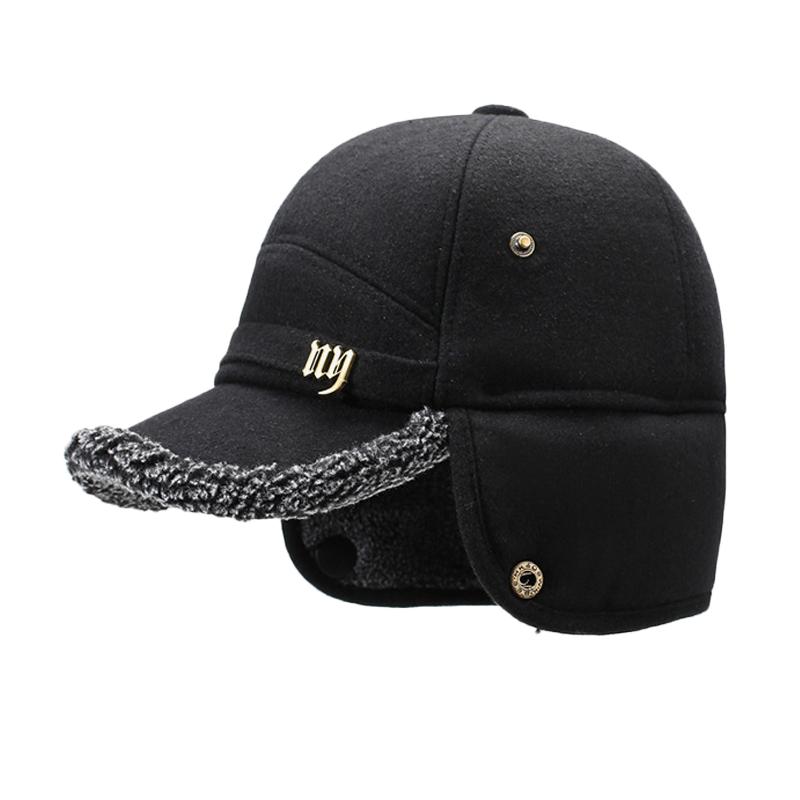 Jesienno-zimowa wełniana czapka baseballowa outdoorowa aksamitna gruba czapka dla mężczyzn w średnim wieku ciepła ochrona uszu pilotka