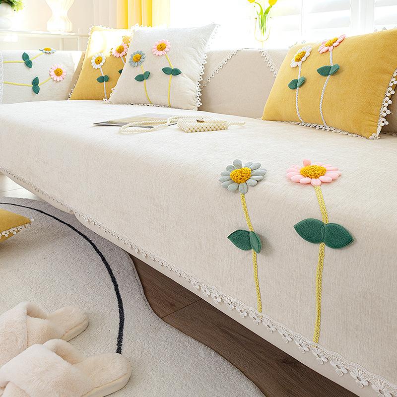 

Однотонные чехлы для диванов с цветочной вышивкой, полотенце, белый кружевной чехол для дивана для гостиной, L-образный декор для дивана, декоративные секционные 70x70
