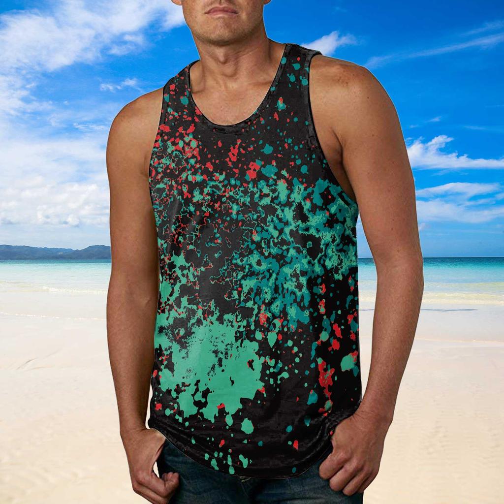 Mens Fashion Hawaiian Beach Sports Tank Top Men Gym Print Vest