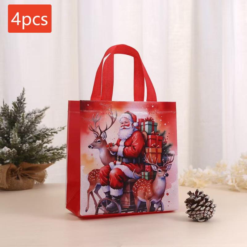 

4Pcs Christmas Gift Bag Santa Non-Woven Bag Christmas Decorations For Home 2026 Xmas Navidad Noel Gifts New Year Packaging Bag Other