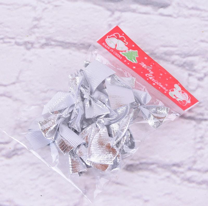 5,5cm Zlaté, stříbrné a červené mini látkové mašličky - ozdoby na vánoční stromeček, 12 kusů