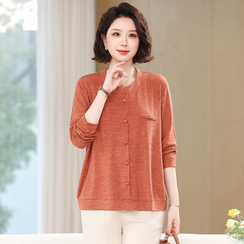 

“Plus Size Long-Sleeve Knitted Top for Middle-Aged Women” 6XL (195-215 jin) оранжевый