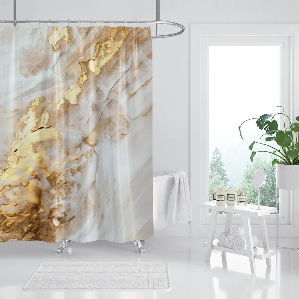 Marble Texturxury Bathroe Luom Shower Curtain Modern Polyester Fabric Shower Curtain Bathtub Accessories Bath Screen with Hooks