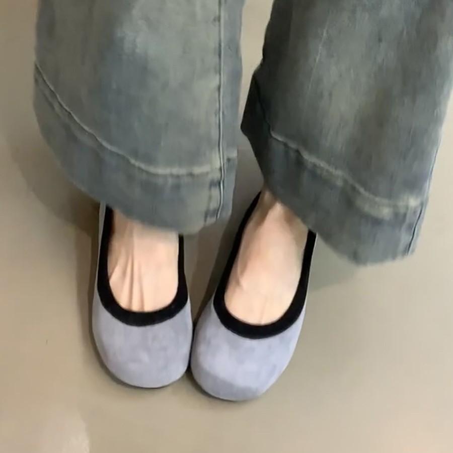 Soft leather version~ retro round head shallow mouth single shoes with skirt flat ballet shoes one pedal versatile grandma shoes women