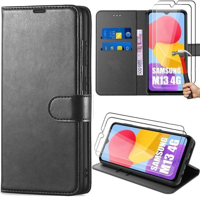 Coque pour Samsung Galaxy M13 Intégrale Anti-Rayure Synthécuir Noir - BOOLING - 2 Verres Trempés