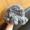 Fashion Rabbit Fur Patchwork Knit Bucket Hat Women Warm Fall Winter Large Head Size Face Slimming