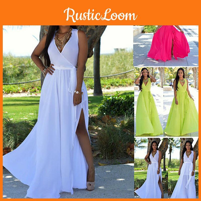 Womens Floral V-neck Sexy Long Dress Beautiful Maxi Holiday Summer Sundress