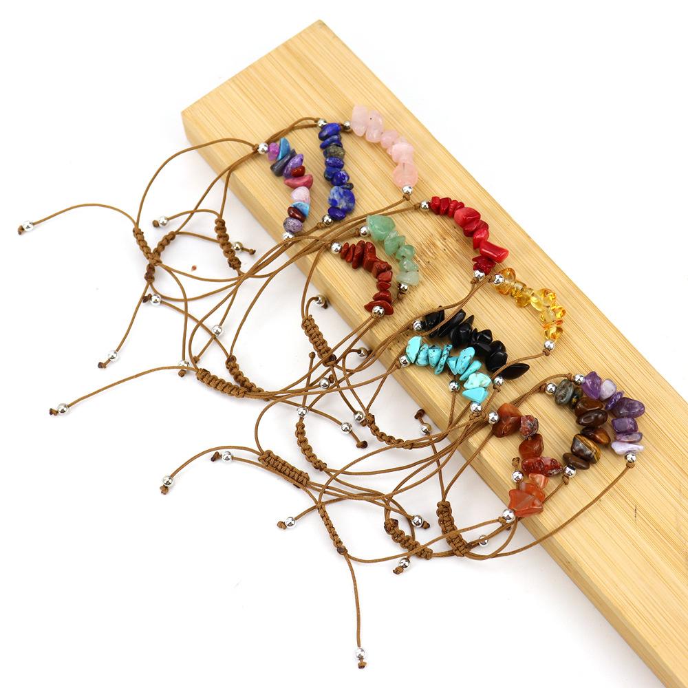Popular Irregular Gravel Rough Stone Woven Wax Wire Bracelet Bohemian Tiger Eye Amethyst Beach Hand Rope B83
