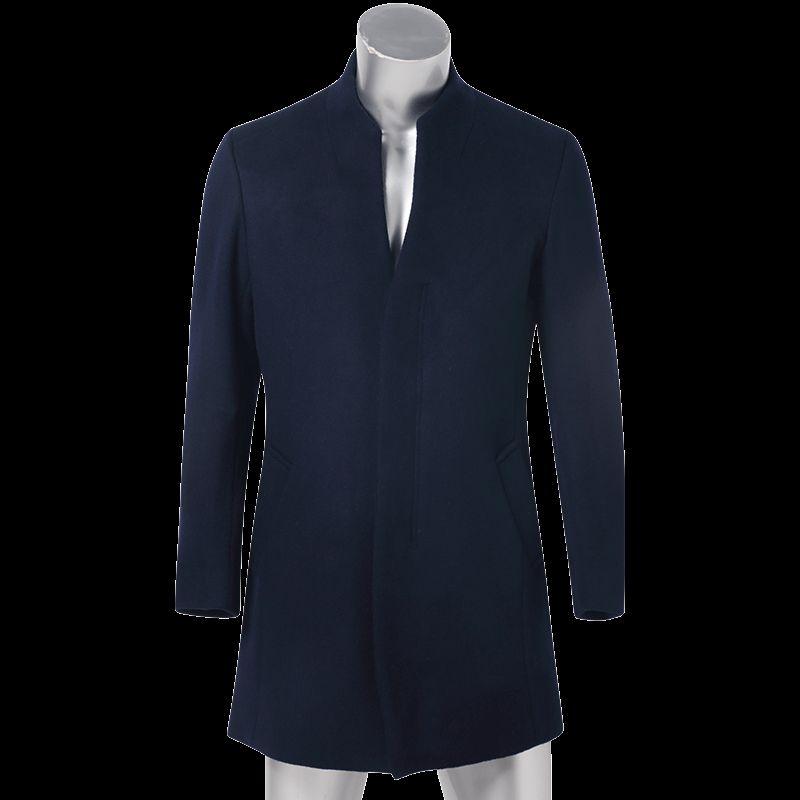 Menseye Menseye Winter New Dark Blue Mid Length Long Length Woolen Fashion Silm Men Outwear