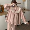 Versiunea coreeană de toamnă a palatului retro, carouri din dantelă dulce, cu mâneci lungi, pijamale pentru serviciu la domiciliu, costum femei