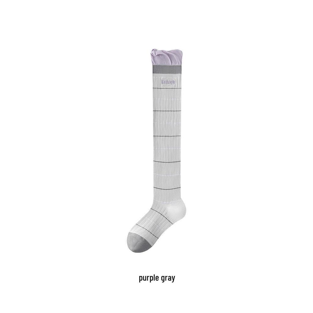 Slimming Grey Calf Socks for Spring & Summer, Breathable Long Socks with Miu Bud Opening, Ideal for Argan Shoes