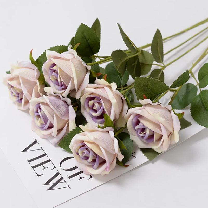 5PCS Silk Luxury Rose Artificial Flower Rose Long Branch Wedding Bridal Decor Fake Valentine's Day Christmas Home Decoration