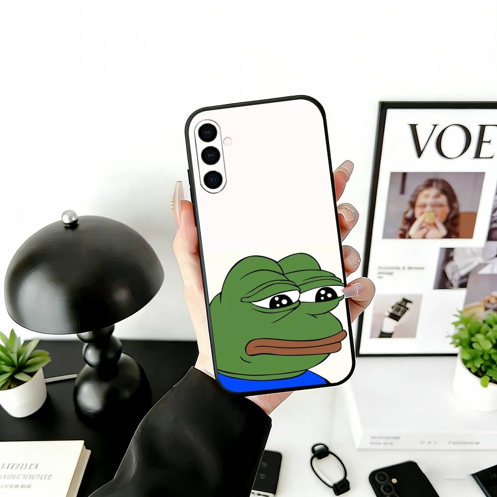 Trauriges lustiges Frosch Meme Handyhülle für Samsung Galaxy A73,A72,A71,A70,A53,A52,A51,Andere Weiche Schwarze Hülle