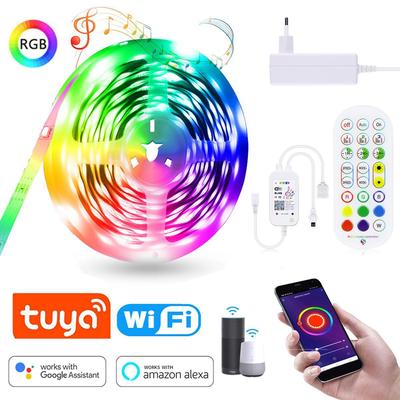 RGB 5050 SMD LED bandă de lumină Tuya WIFI App Controler RGB Panglică flexibilă Lampă de neon Lampă de decorare de Crăciun pentru acasă cu priză UE