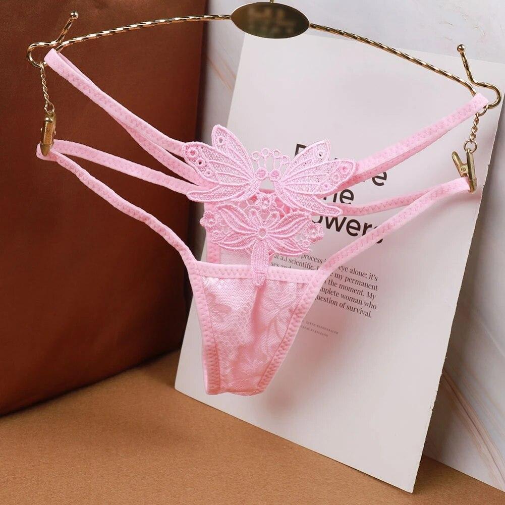 Damen Tangas G-String Unterwäsche Charmanter Tanga Dessous Spitze G-String Slips Schmetterling T-Back Höschen Riemchenhöschen Geschenk zum Valentinstag
