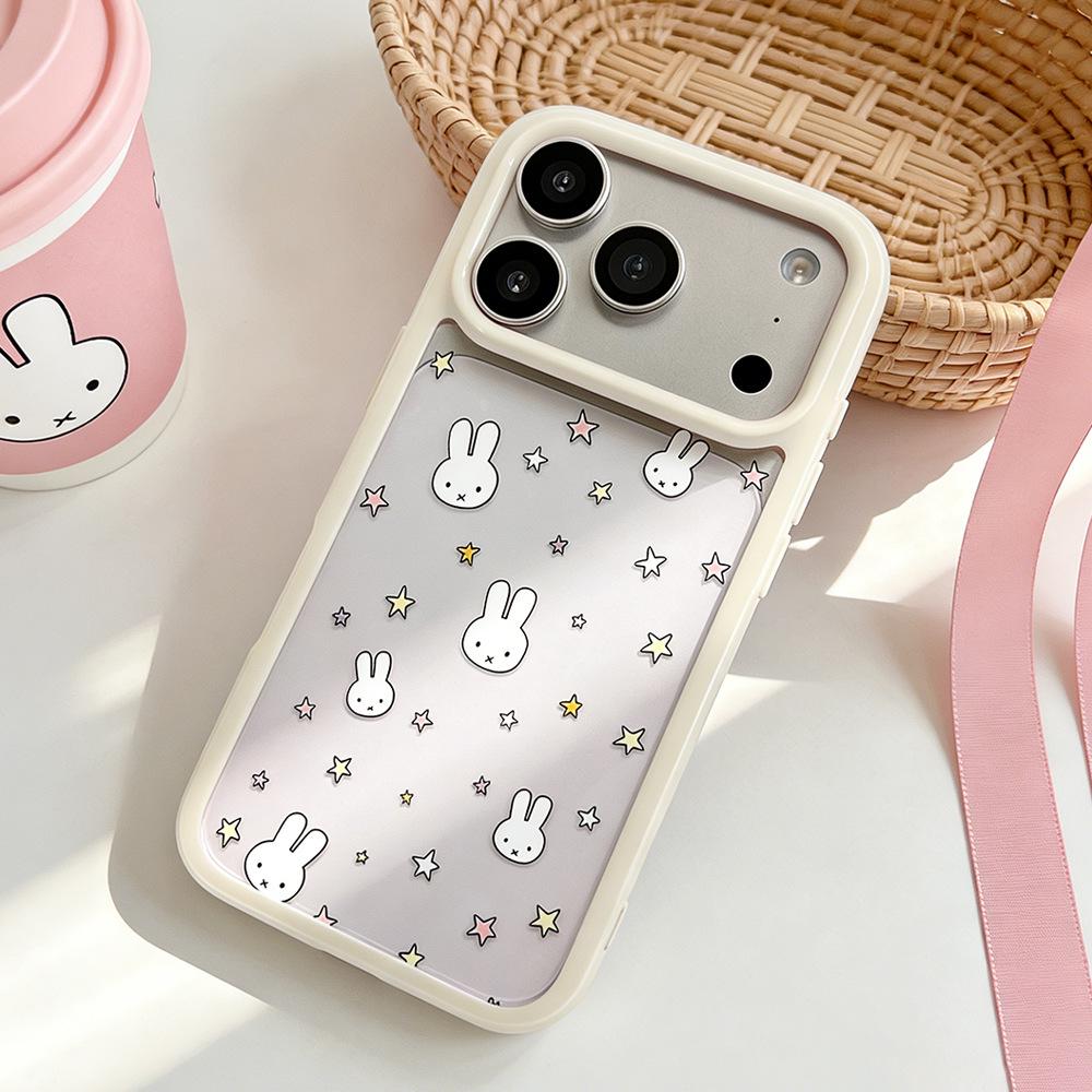 Ins Star Little Rabbit Transparent Phone Case for Apple 16/17 Promax, Full Coverage iPhone 15/14/13 - Women's Edition