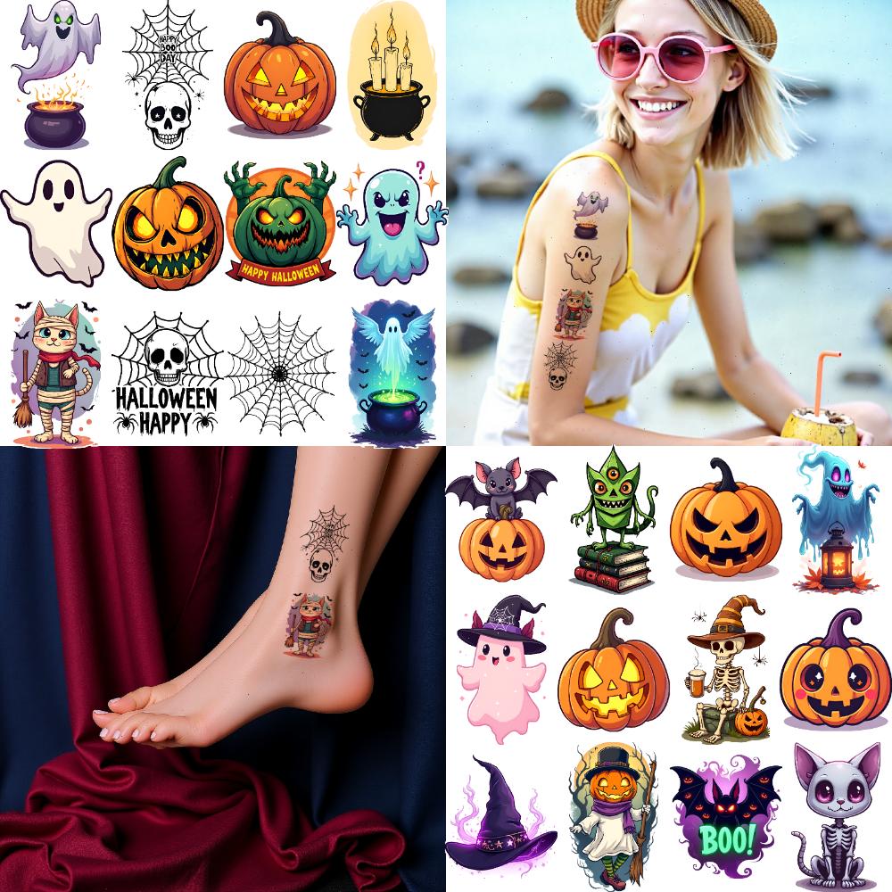 54pcs Temporary Tattoo Witch Temporary Tattoo Stickers Cauldron Eyeball Cartoon Spider For Men Women Arms