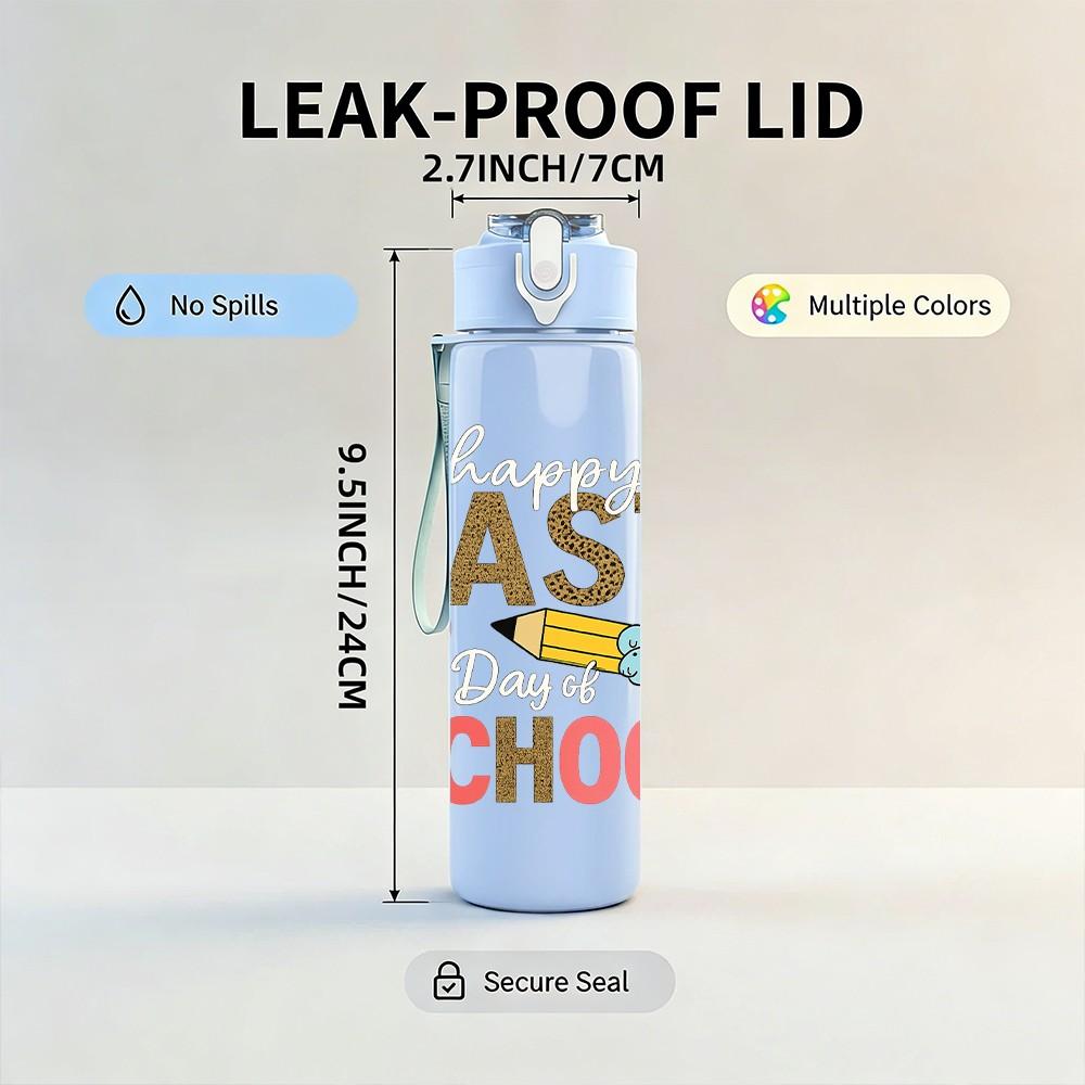 1PC Last School Script Letter 750ml Color Plastic Sports Water Bottle Leakproof Flip Straw Lid Suitable for Sports Office Home Use