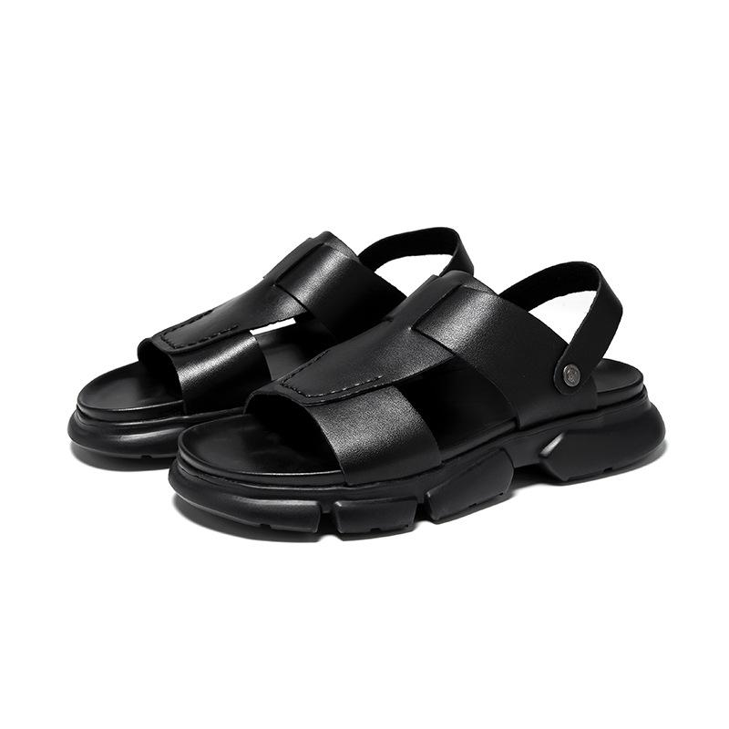 Slippers Men's Summer Outer Wear Ins Trendy British Style Black One-word Sandals Casual Thick Bottom Height Increase Two Wear 8608-R