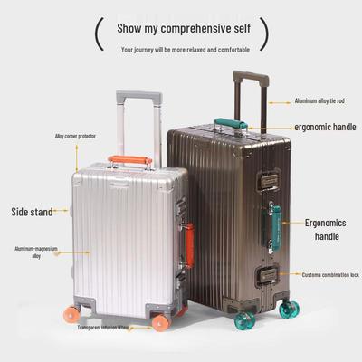 Robust resväska med vagn i aluminium-magnesiumlegering, stor kapacitet, med aluminiumram
