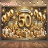 2D Golden Wedding Backdrop "Anniversary" Banner with Gift Boxes & Confetti Photo Booth Background