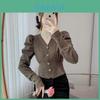 Classic Womens 3d Effect Bubble Sleeve Blouse With V Neck For Spring Fashion