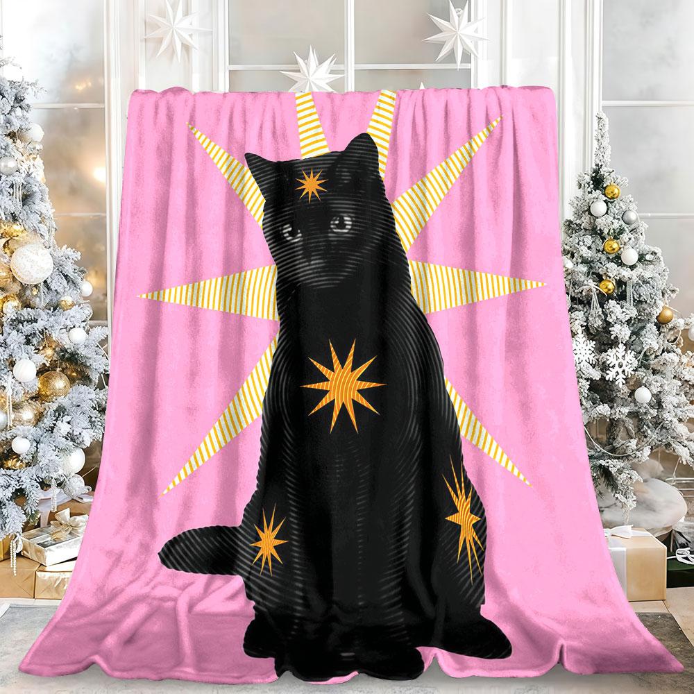 Starburst Black Cat Winter Summer Flannel Blanket Throw Fleece Soft Fuzzy Plush Cozy Fleece Blankets For Sofa Ideal Gifts