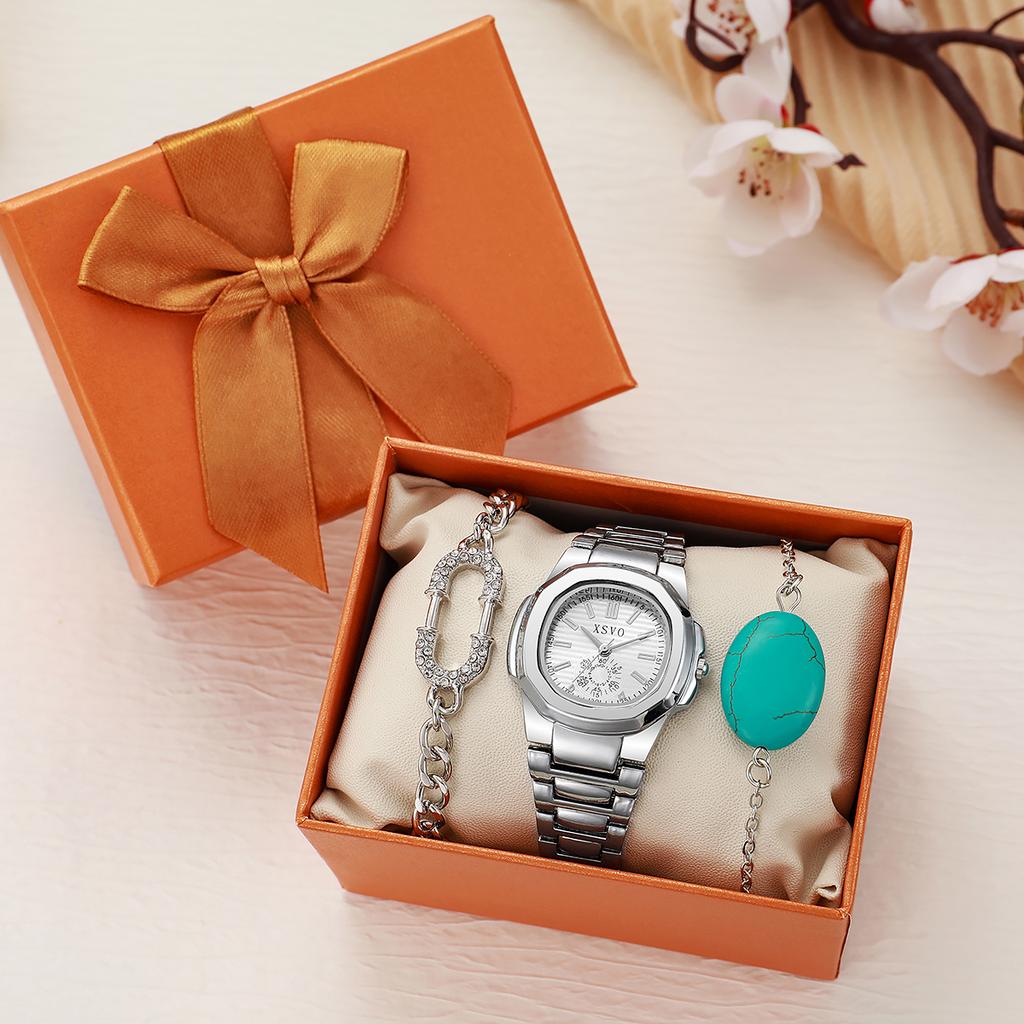 Advanced creative fashion trend square round dial design sense hot sale temperament ladies watches bracelet five-piece set