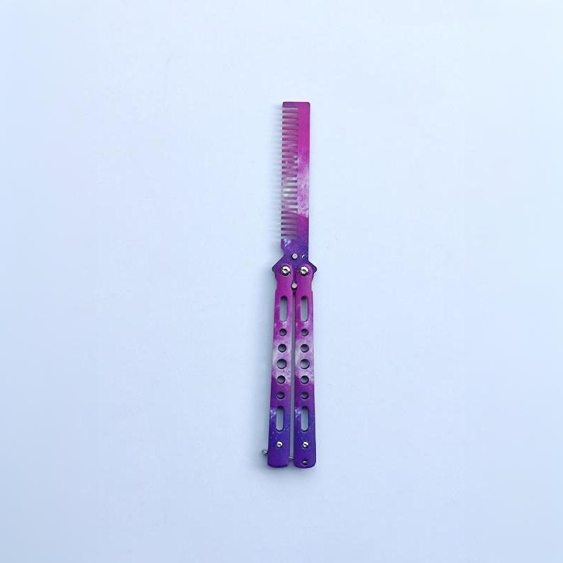 Metal Foldable Bladeless Butterfly Knife Comb Professional Tool for Hairdressing Salon Practice Training