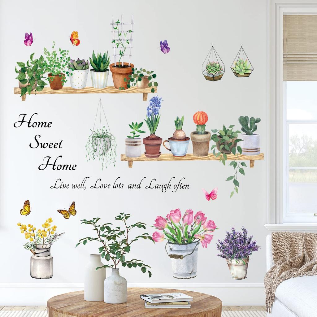 DECOWALL Flower Pot Wall Sticker Decor Potted Plant Kindergarten Nursery Kids Room DIY Baseboard Entrance Hallway Nordic Stylish Wall Transfer Sticker