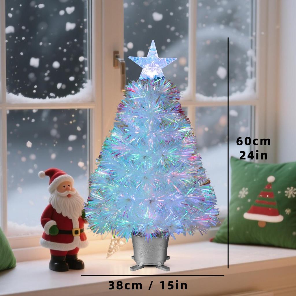Mini Glasfaser Tischweihnachtsbaum mit transparentem Sternaufsatz YUETJIN 60 cm hoch Farbbaum