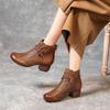 2025 Women’s Ethnic Style Ankle Boots, Top Layer Cowhide, Spring/Summer Sandals, Medium Thick Heel, Hollowed Out Design