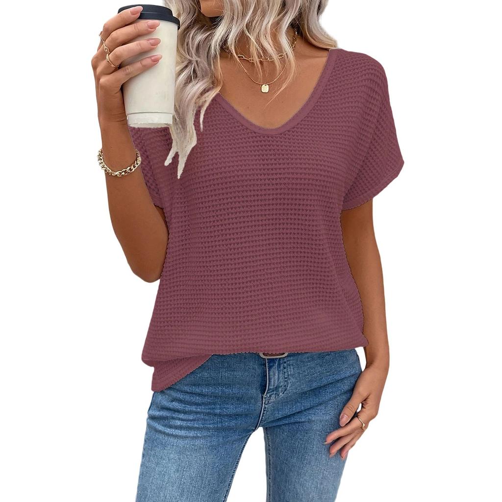 Women's Hollow Out Tops Short Sleeves Neck Shirt Fashion Eyelet Casual Beach Summer T-Shirt