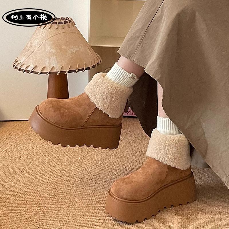 

Mango head pine cream snow cotton 2024 new small man heightened thicker bottom suede mouth velvet thickened cotton shoes women 35 бежевий