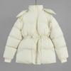 Hooded Medium and Long Cotton Clothes Jacket Women's Winter New Drawstring Waist Thin Cotton Clothes Women
